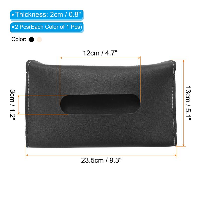 Car Tissue Holder Set, 2 Pcs Napkin Dispenser with Elastic Strap - 23.5x13x2cm - Black Beige