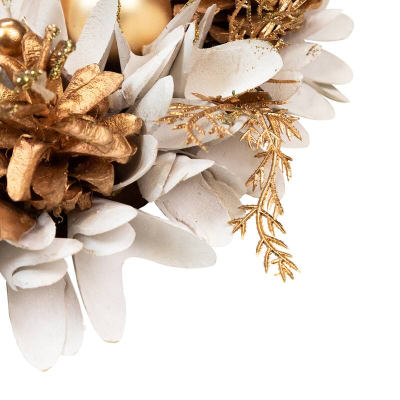 Glittered Wood Petals and Apples Christmas Wreath - 13.5" - Unlit