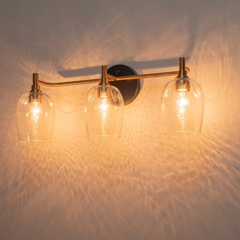 3-Light Modern Industrial Hand-Hammered Iron & Hammered Glass Vanity Light for Vanity Mirror - 3 Light - Gold - 3 Light