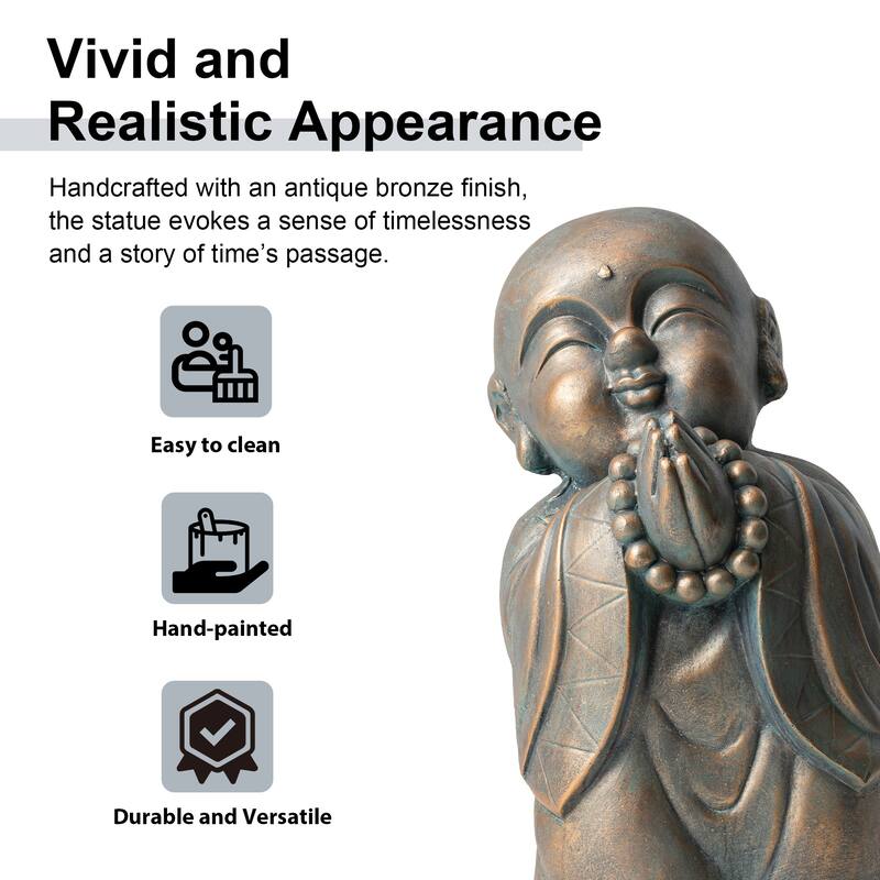 Glitzhome MGO Faux Bronze Buddha Garden Statue Monk Sculpture Indoor Outdoor Decor Gifts