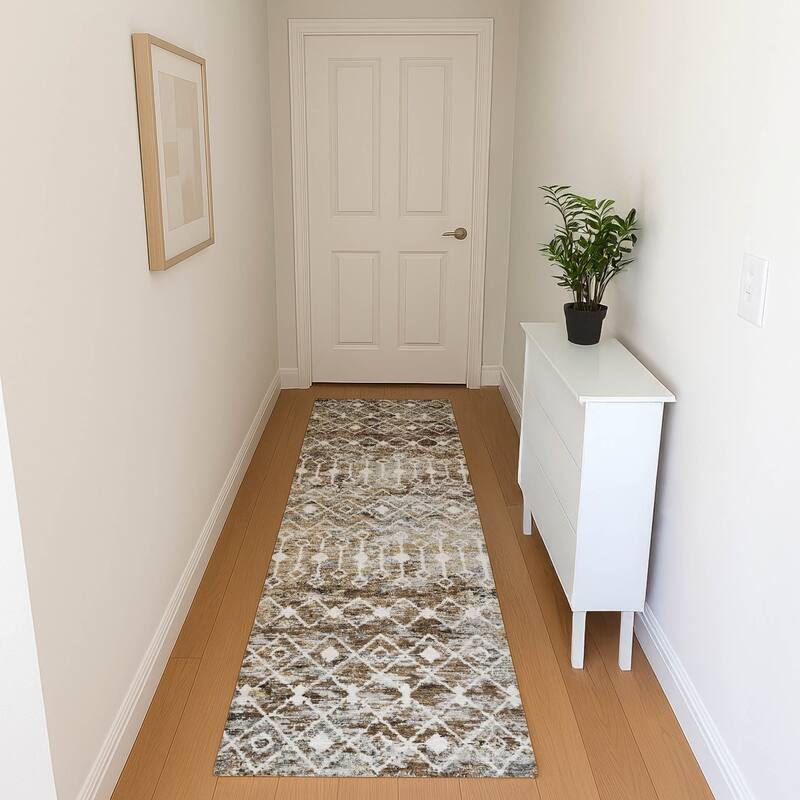 Premium Washable Super Soft Boho Trellis Mayfield Rug - Brown - 2'3" x 7'6"