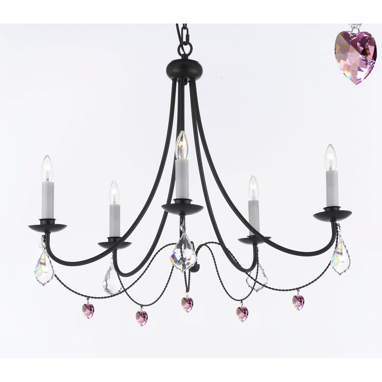 Empress Crystal Wrought Iron Chandelier Lighting With Pink Crystal*Hearts*Perfect for Kid's Rooms - Chandeliers For Bedrooms by Overstock.com