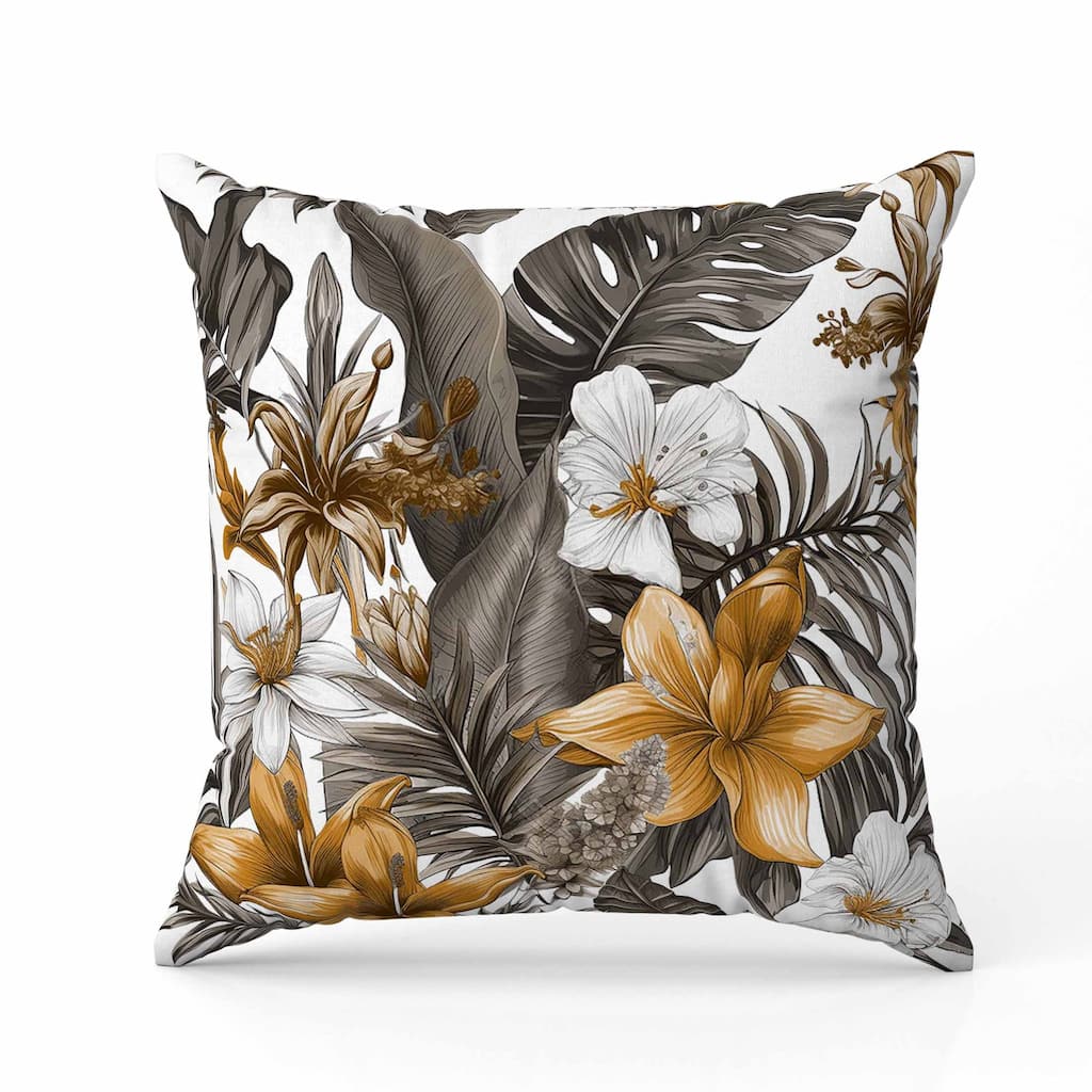 Rainforest Reverie Faux Suede Reversible Throw Pillow White and Bronze