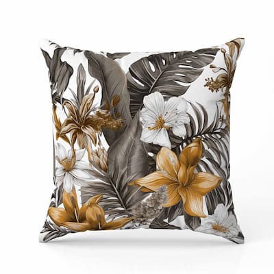 Rainforest Reverie Indoor/Outdoor Reversible Throw Pillow White and Bronze