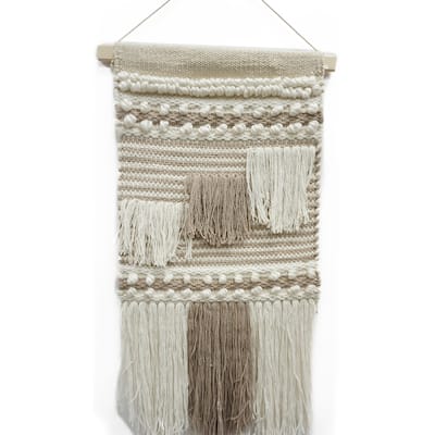 Home&Manor Wool and Cotton Macrame Wall Hanging with Rod Included - Exact Size
