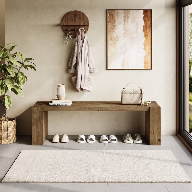 Solid Wood Entryway Bench, 59'' Farmhouse Indoor Bench Seat - Brown