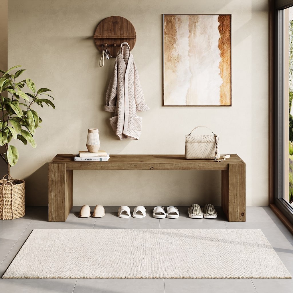 Solid Wood Entryway Bench, 59'' Farmhouse Indoor Bench Seat