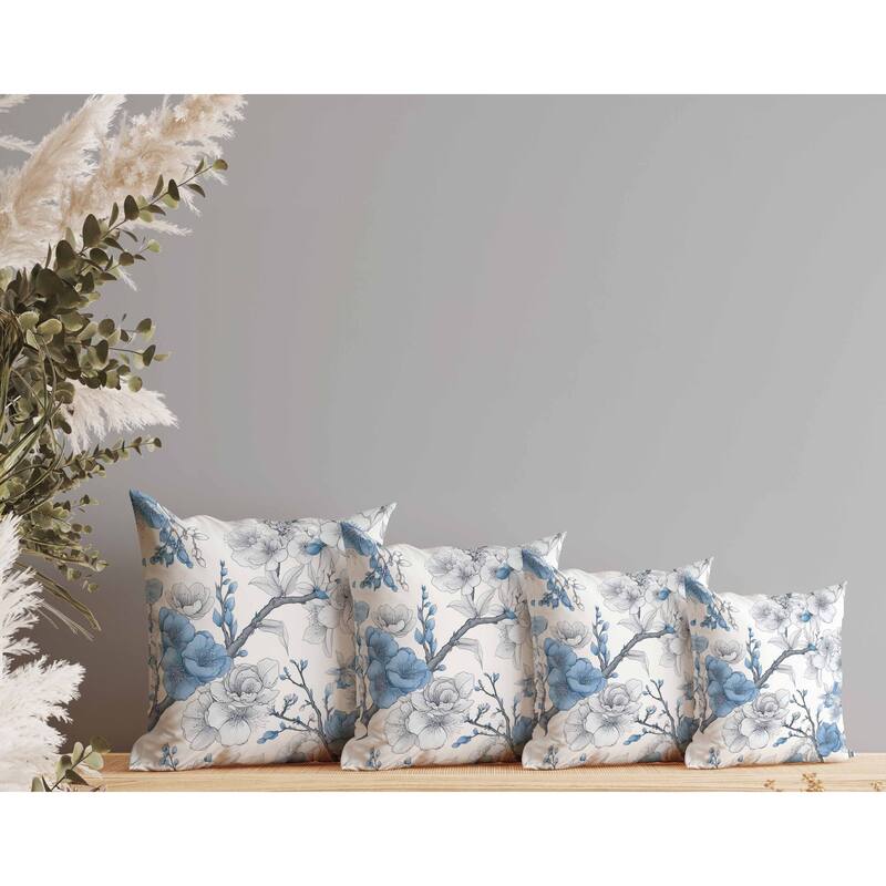 Petal Poetry Faux Suede Reversible Throw Pillow White and Blue