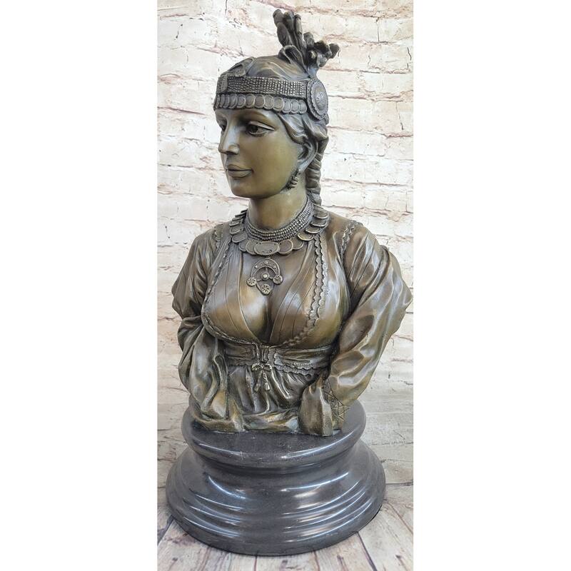 Native American Bust Of Woman Pocahontas Bronze Statue Sculpture Figure 19 Inches X 11 Inches