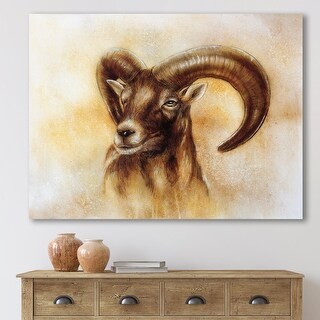 Designart “Portrait of Wild Ram With Mighty Horns I” Modern Canvas Wall