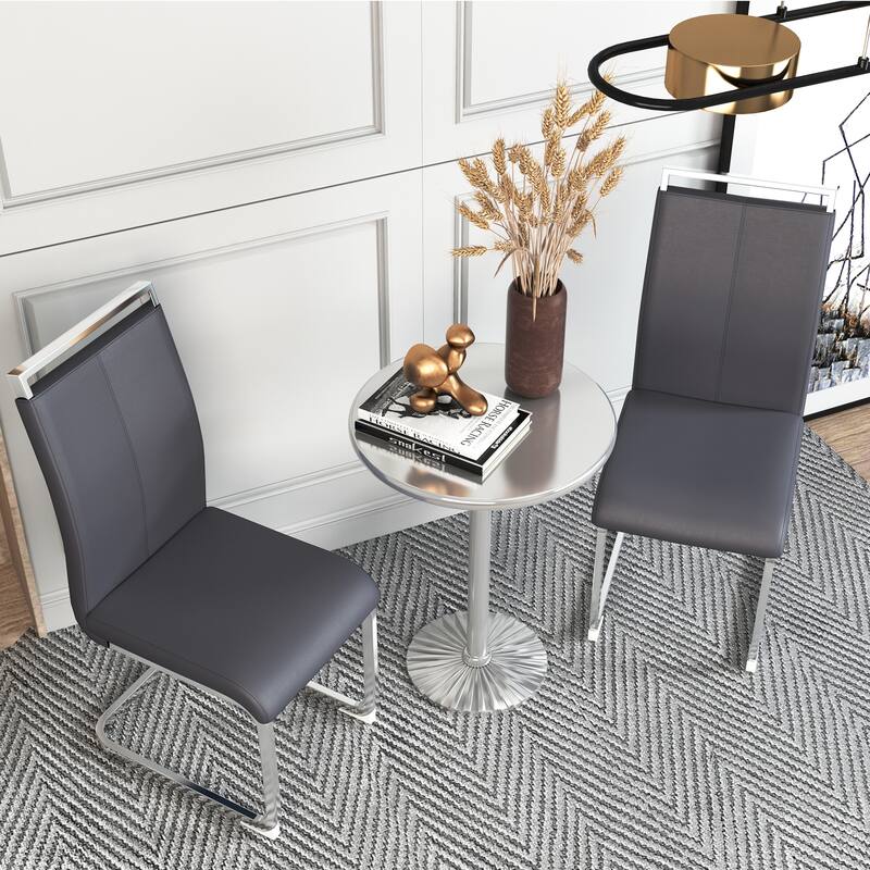 Modern Dining Chairs,PU Faux Leather High Back Upholstered Side Chair with C-shaped Tube Chrome Metal Legs