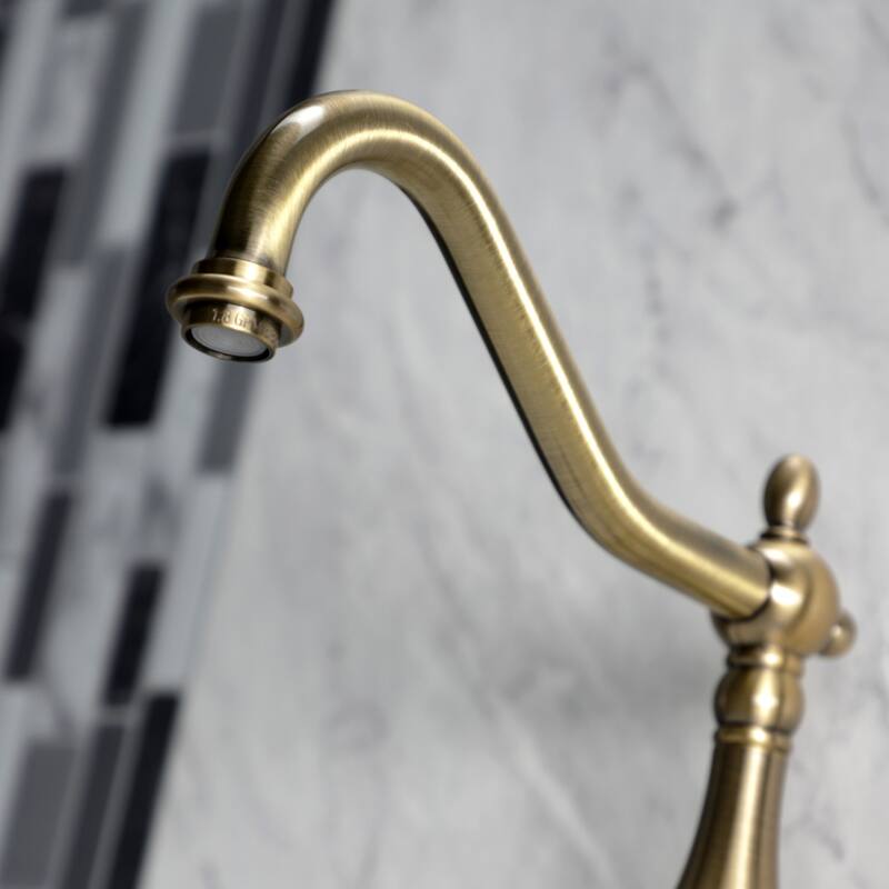 Heritage Two-Handle Wall Mount Bridge Kitchen Faucet with Brass Sprayer