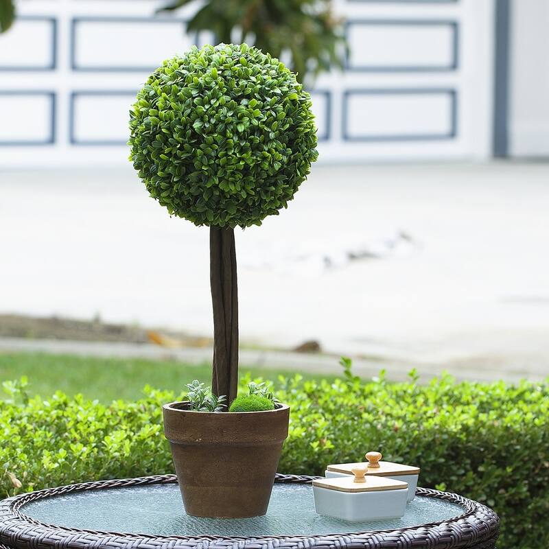 Enova Home Artificial Boxwood Single Ball Round Topiary Fake Plants in Pot for Home Office Decoration - 22 inch