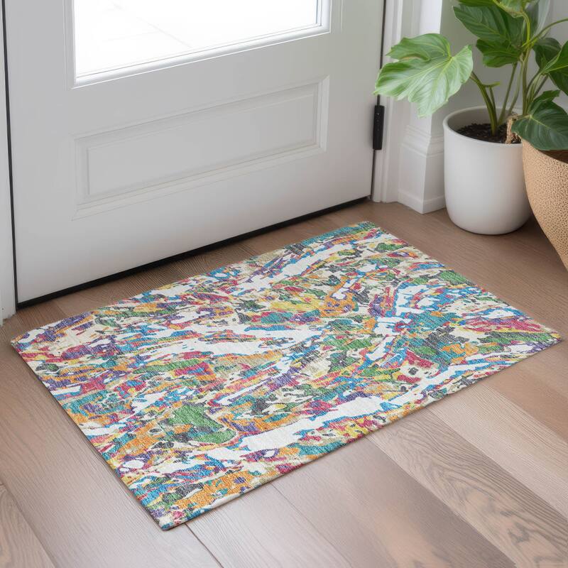 Machine Washable Indoor/ Outdoor Brushstrokes Chantille Rug