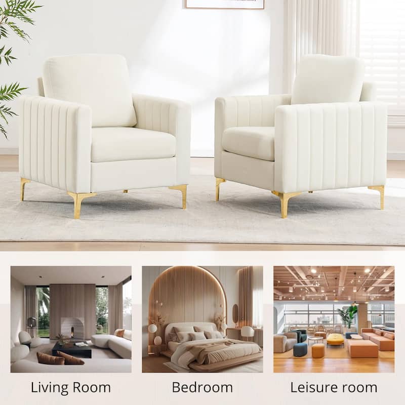Modern Velvet Accent Chair for Living Room & Bedroom Comfy Reading Armchair with Gold Metal Legs