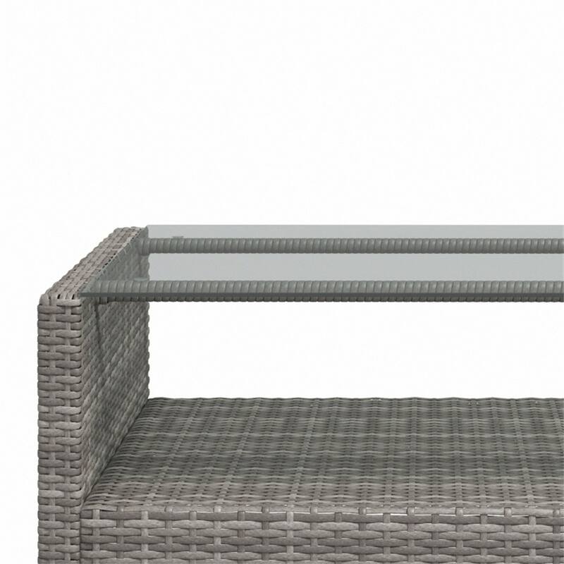 4-Piece Grey Wicker Patio Furniture Set with Charcoal Cushions and Two-Tier Coffee Table - 48.75" W x 26.75" D x 30" H