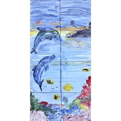 12in x 24in Sea View 8pc Mosaic Tile Ceramic Wall Mural