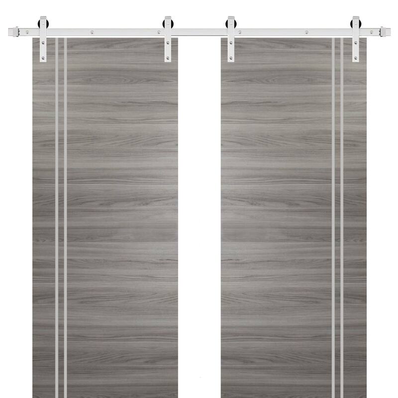 Sturdy Double Barn Door 36 x 80 with Planum 0310 Ginger Ash with 13FT - Grey - 84" x 80" ( 2* 42x80)