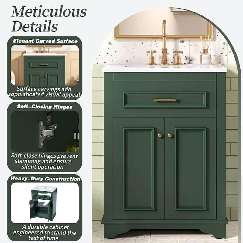 24" Freestanding Bathroom Vanity with White Integrated Ceramic Sink - 24'' x 18.5'' x 33''