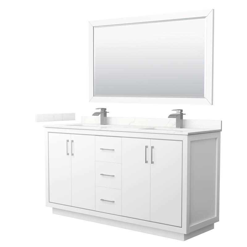 Wyndham Collection WCF111166D-QTZ-UNSM58 Icon 66" Free Standing Double - White / Giotto Quartz Top / Brushed Nickel