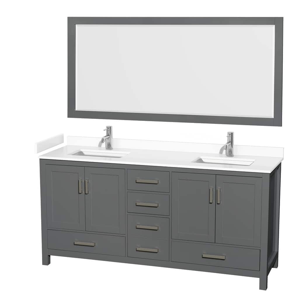 Sheffield Double Bathroom Vanity Set, Cultured Top, 70-Inch Mirror