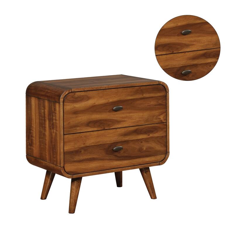 2 Drawers Wooden Nightstand in Dark Walnut