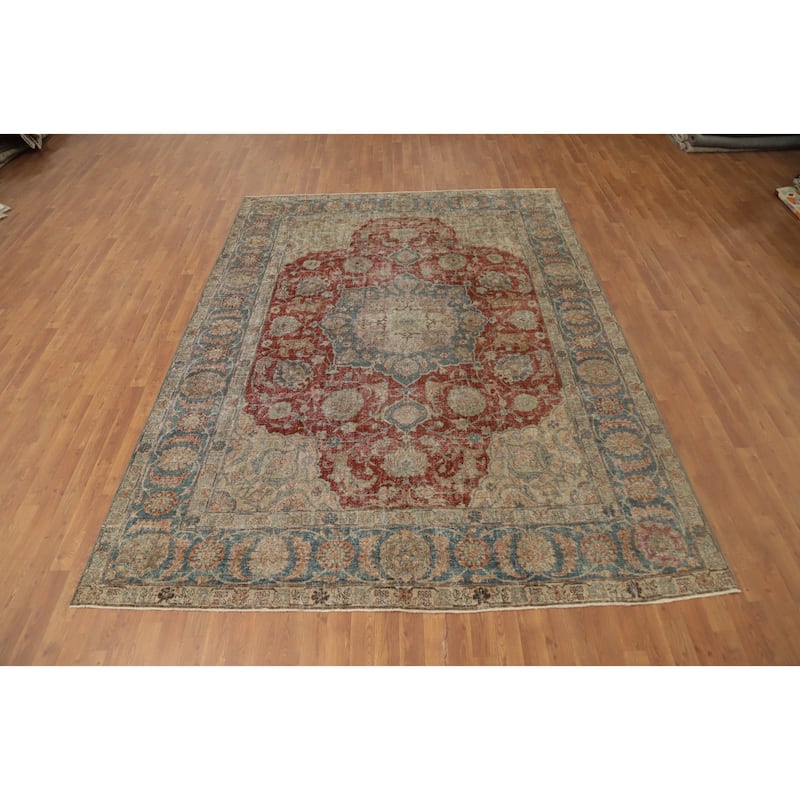 Hand Knotted Oriental 100% Wool Carpet Traditional Floral Oranges & Rust Tabriz Area Rug - 10' 5'' X 7' 9''