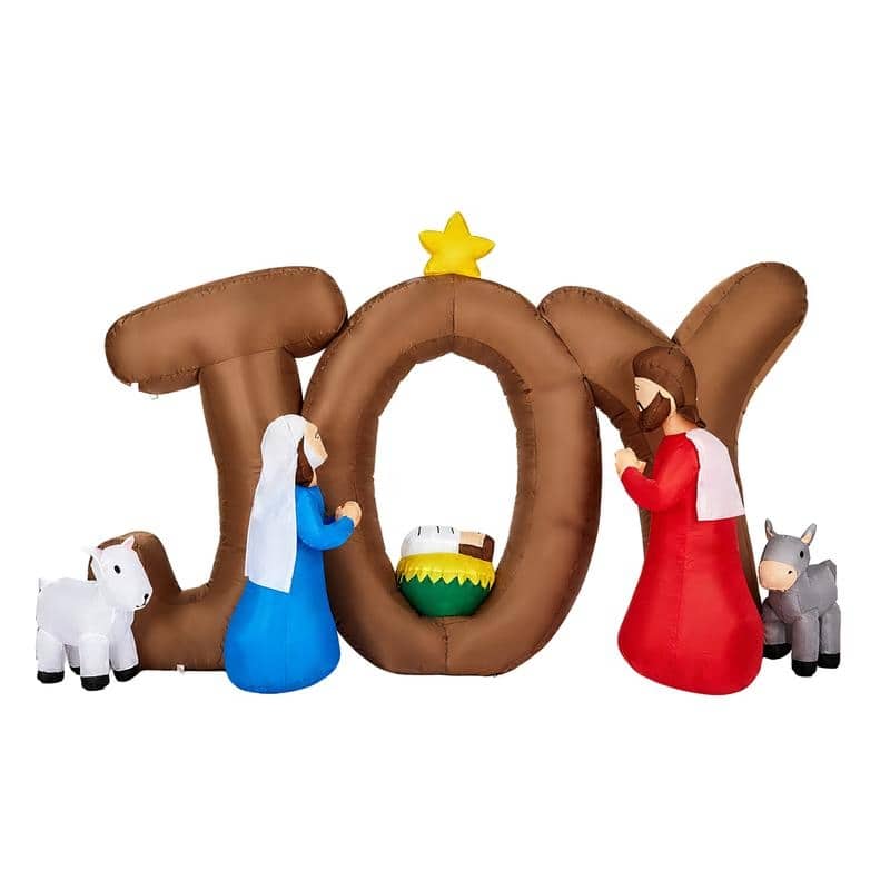 7.5FT Lighted Christmas Inflatable Nativity Scene with JOY Sign - Brown