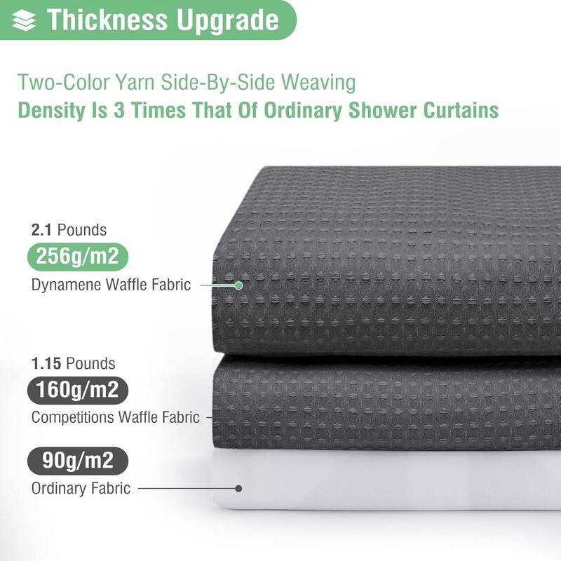 Waffle Textured Heavy Duty Thick Fabric Shower Curtain, Luxury Weighted Polyester Fabric Shower Curtain Set