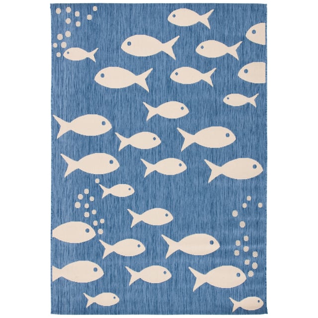SAFAVIEH Courtyard Illa Indoor/ Outdoor Waterproof Patio Backyard Rug - 2' x 3'7" - Blue/Beige