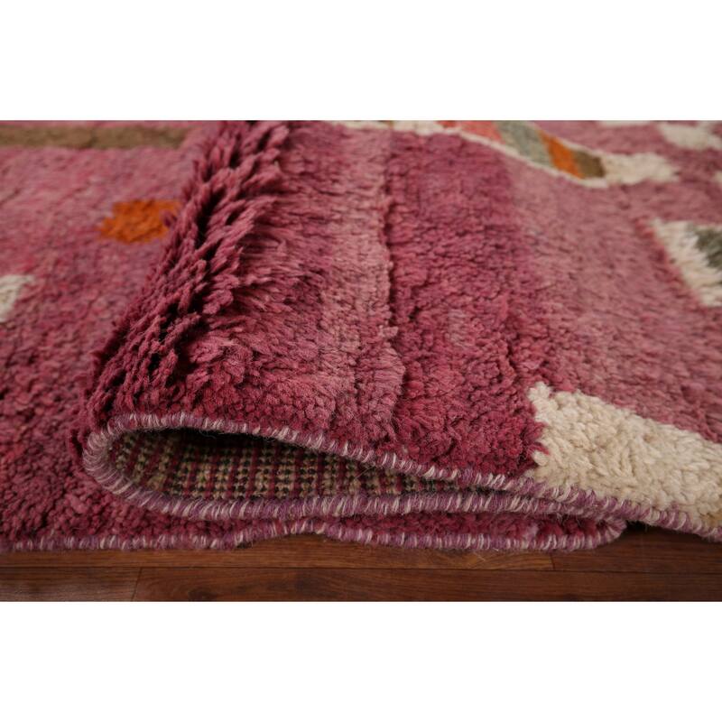 Plush Moroccan Style Area Rug Hand-Knotted Oriental Pink Wool Carpet - 5'8" x 10'1"