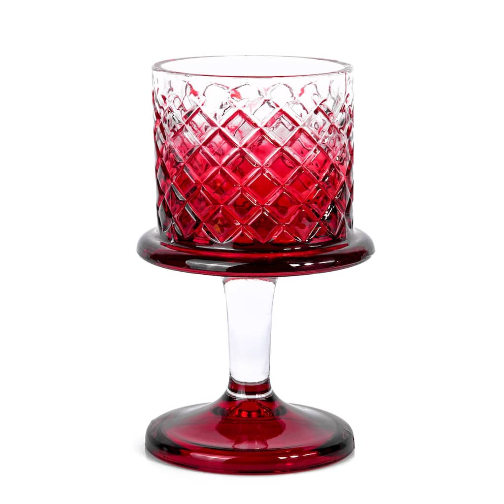 Glass Footed 7.9" Red Candle Holder - 3.9 x 7.9"