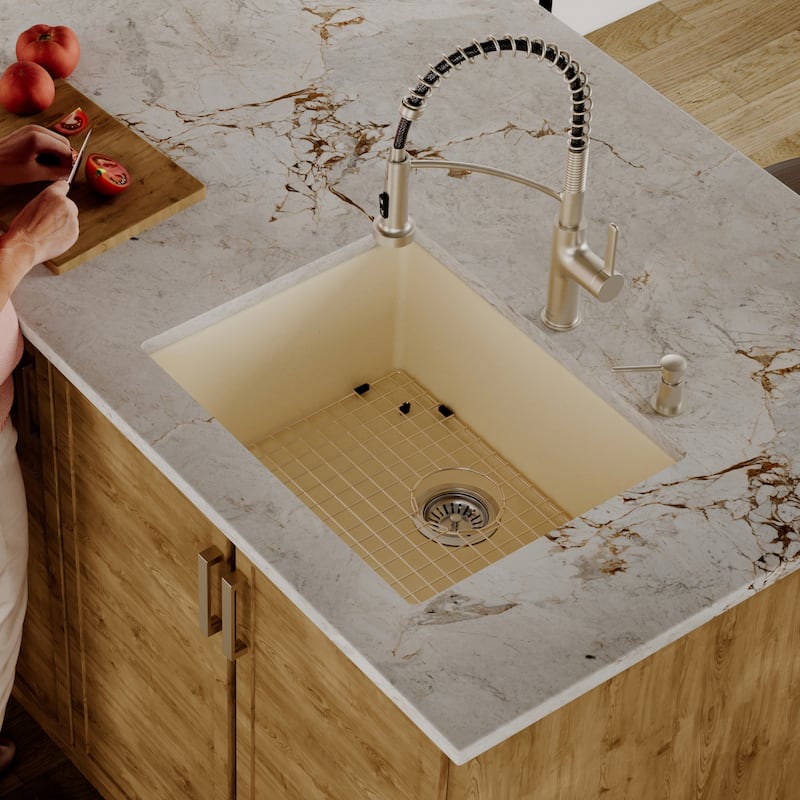 Karran Undermount 24.38 in Single Bowl Quartz Kitchen Sink Kit