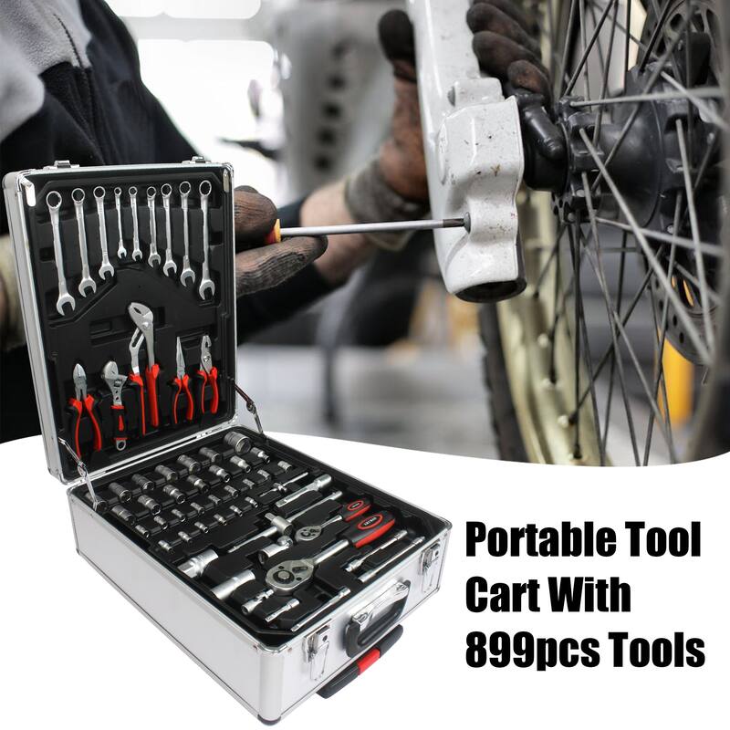 Hand Tool Box with 4 Layers of Toolset and Wheels