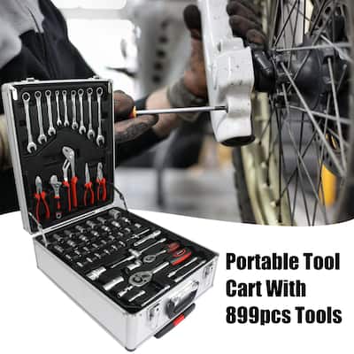 Hand Tool Box with 4 Layers of Toolset and Wheels