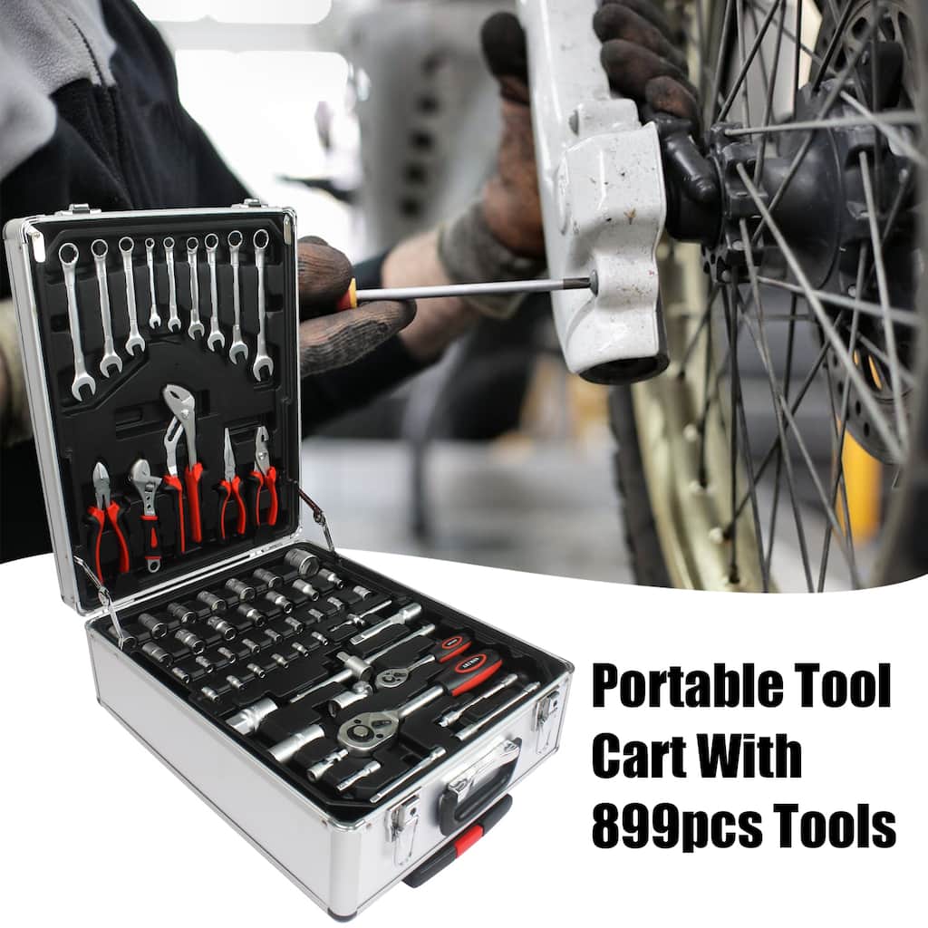 Hand Tool Box with 4 Layers of Toolset and Wheels