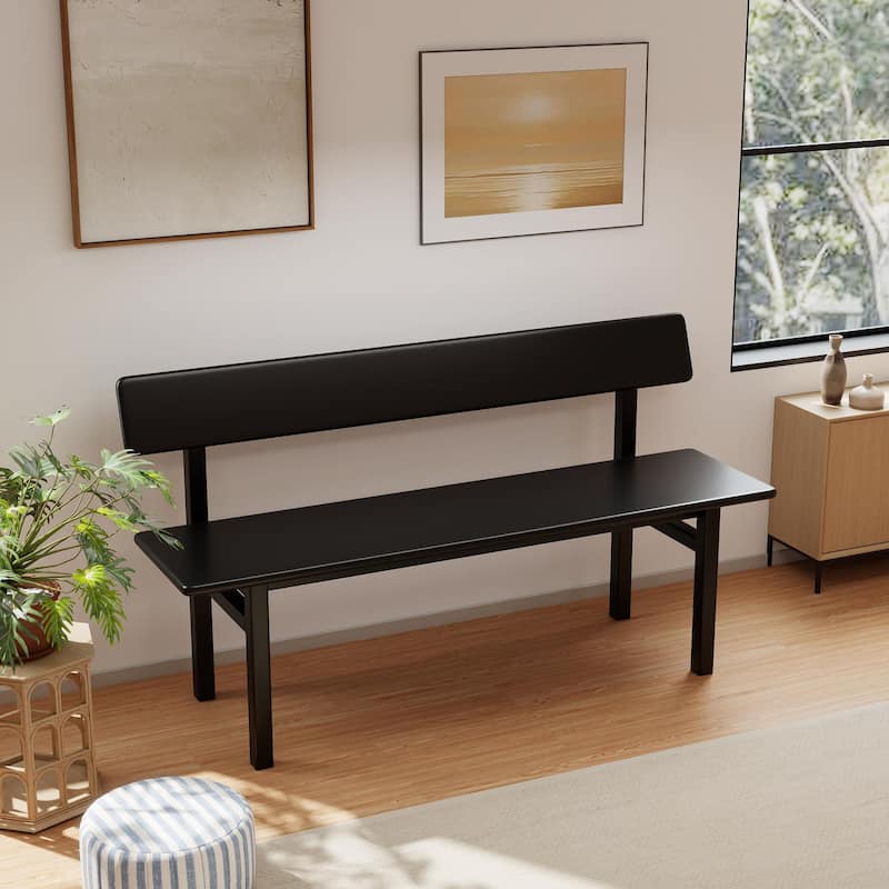 63" Farmhouse Dining Bench with Backrest Solid Wood Bench for Entryway