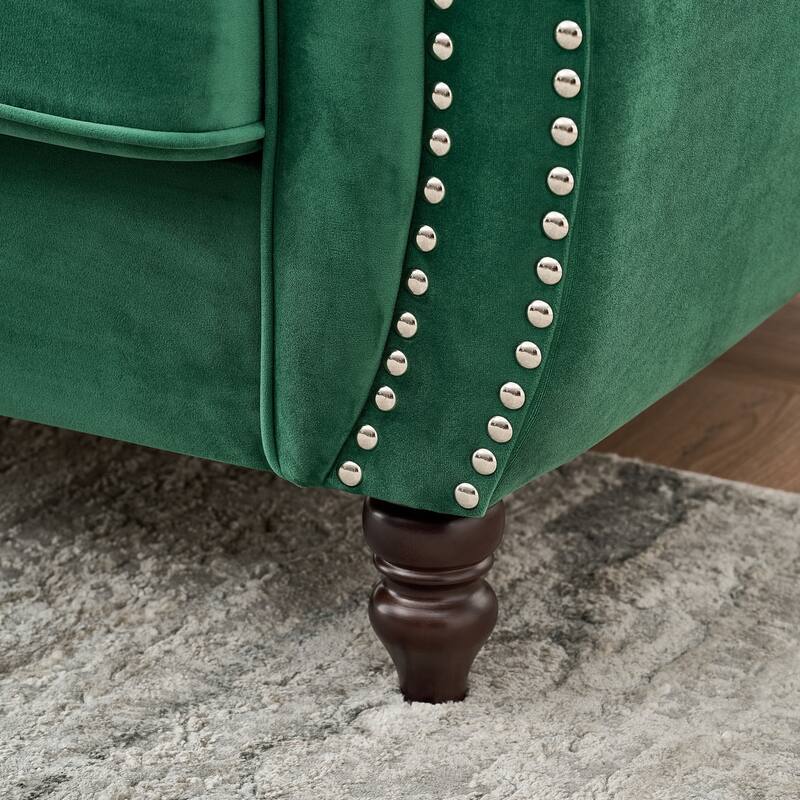 Roomfitters 65" Classic Chesterfield Upholstered Loveseat with Scrolled Arms & Nailhead Trim, Button Back Couch