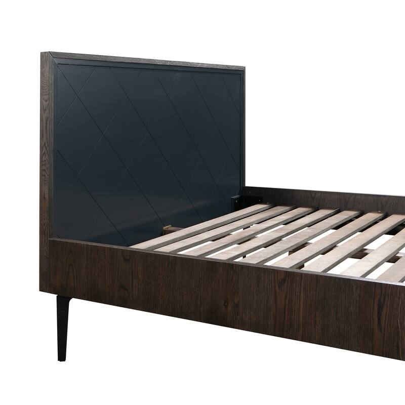 Modern Wood Metal Queen Bed Frame - Sturdy Platform Bed with Slats - Oak Finish - 63"W x 84"L