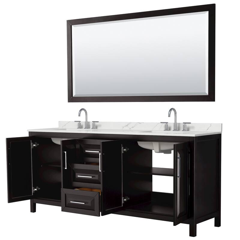 Daria 80-inch Double Vanity, 3 Hole Quartz Top, 70-inch Mirror