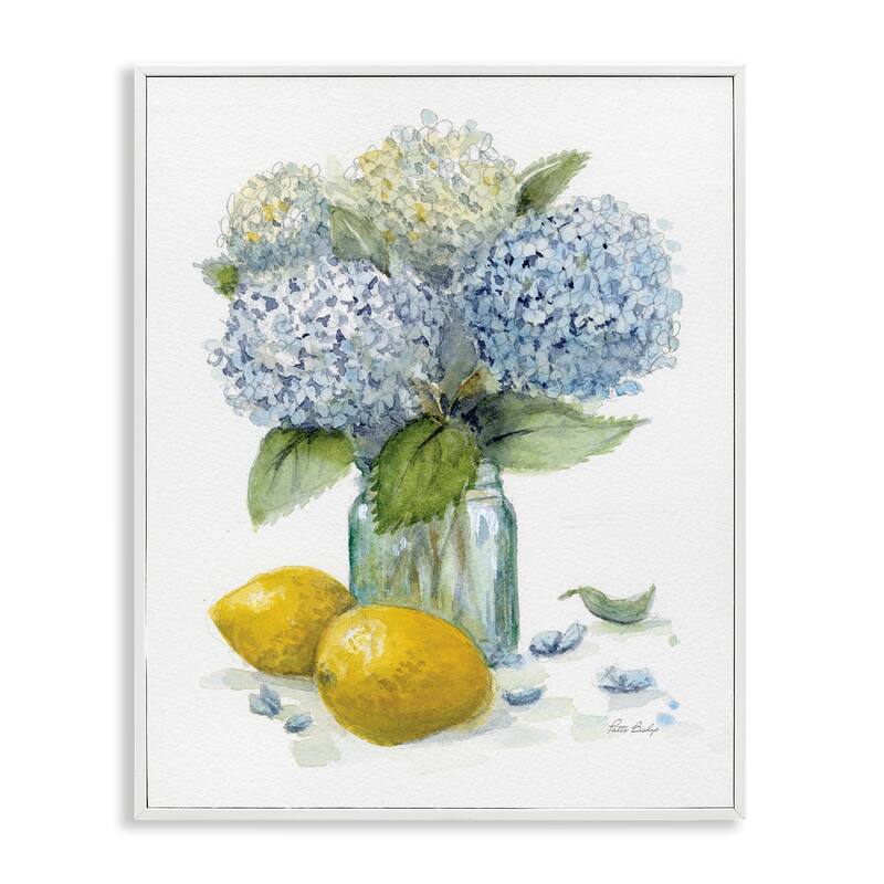 Stupell Hydrangeas & Lemons Vase Framed Giclee Art Design By Patti Bishop - 11 x 14 - White