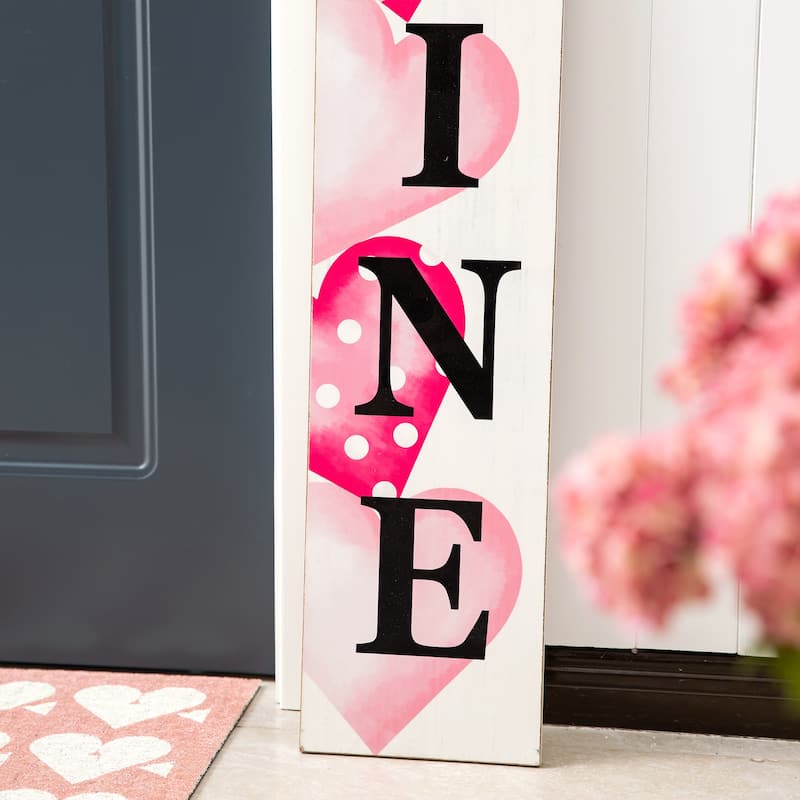 Glitzhome Wooden Happy Valentine's Day Porch Sign Decor