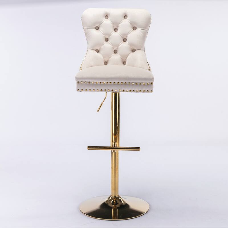 2PCS Tufted Swivel Velvet Bar Stool With Gold Legs