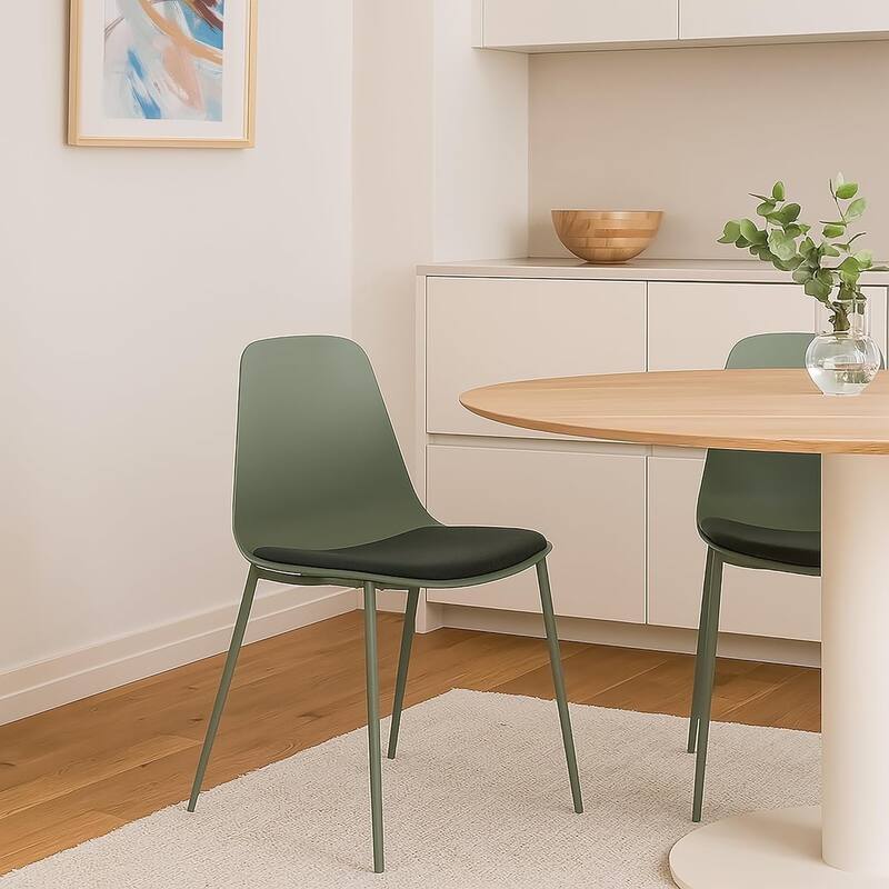 Set of 2 Plastic Dining Side Chairs Padded Cushion For Party Office Kitchen Rental Restaurant Metal Legs Indoor Outdoor Patio