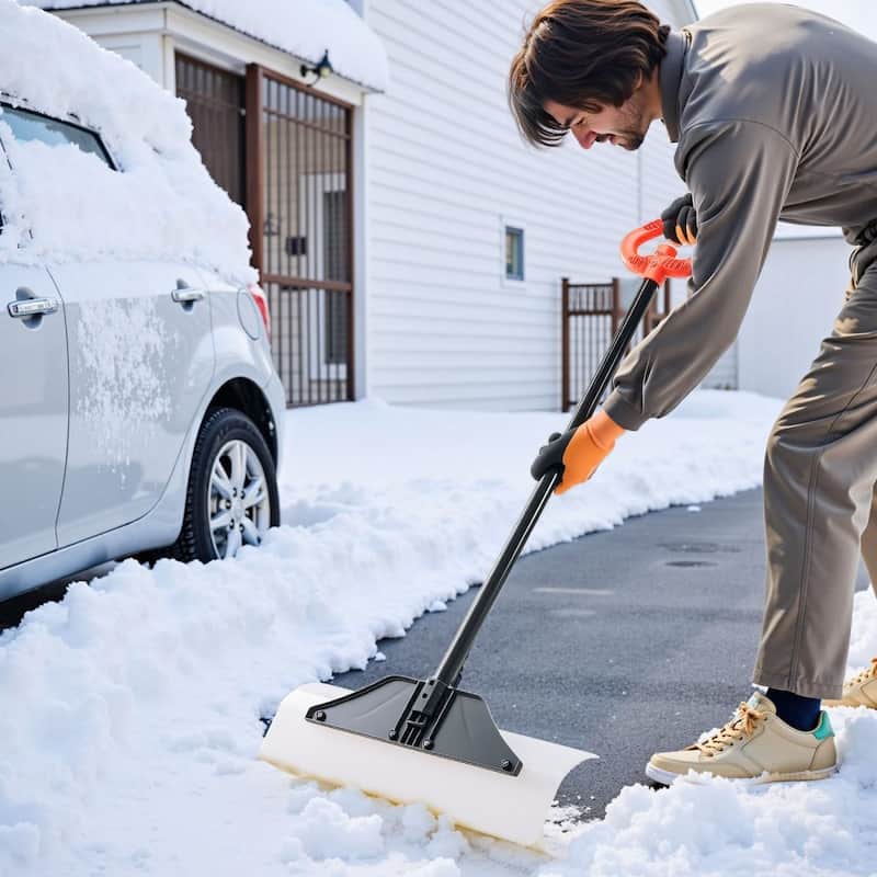 Plastic Snow Shovel with Widened Blade and Textured Anti-Slip Handle for Easy Snow Removal