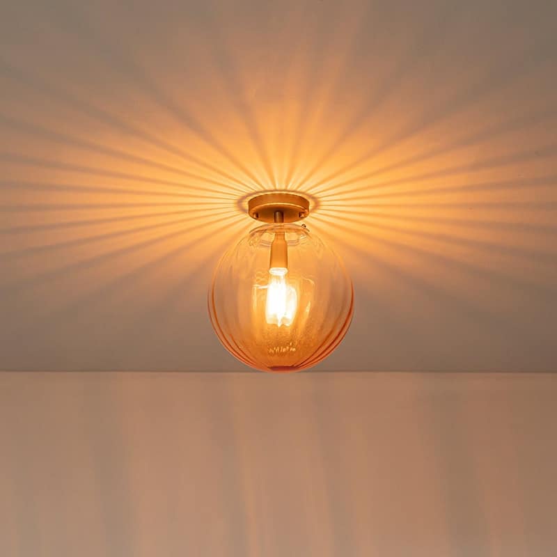 Gradual Colorful Ribbed Glass Globe Single Semi Flush Ceiling Light