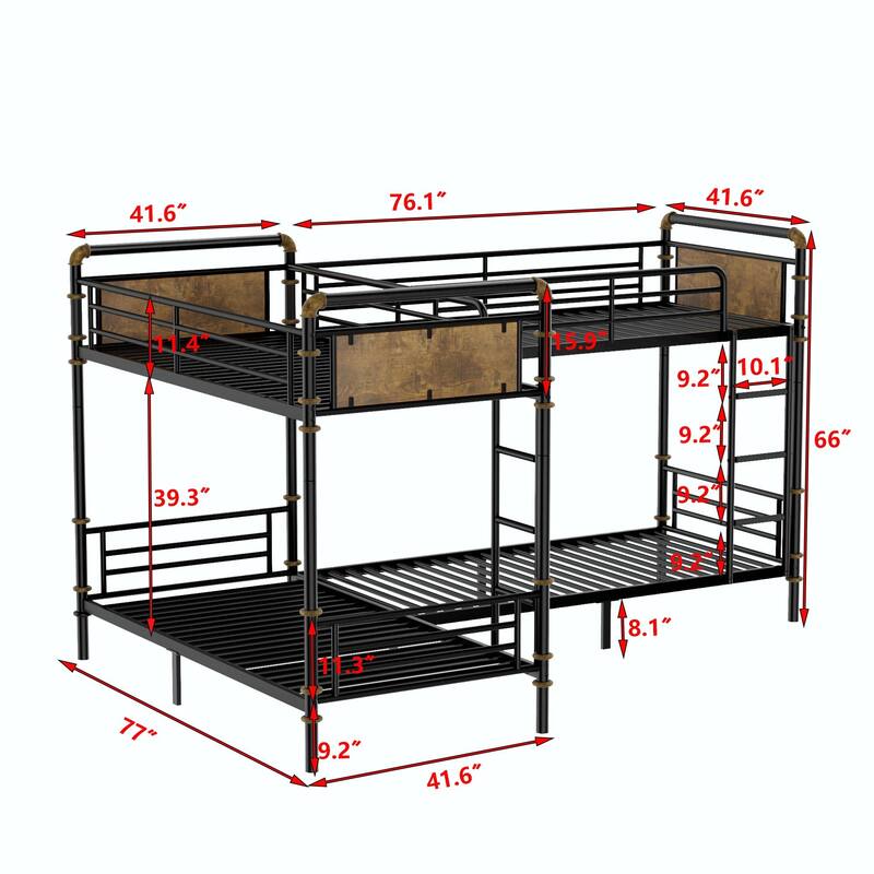 Quad Bunk Bed for 4 Kids, Heavy Duty Metal Twin Bunk Bed Frame, Detachable Triple Bunk Bed