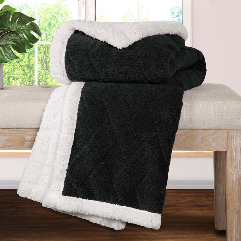 Superior Nuuk Jacquard Lattice Fluffy Sherpa Fleece Blanket