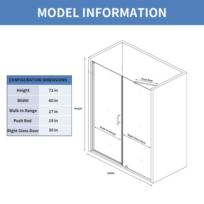 60'' x 72'' Alu-frame Glass Shower Tub Door in Nickel/Gold