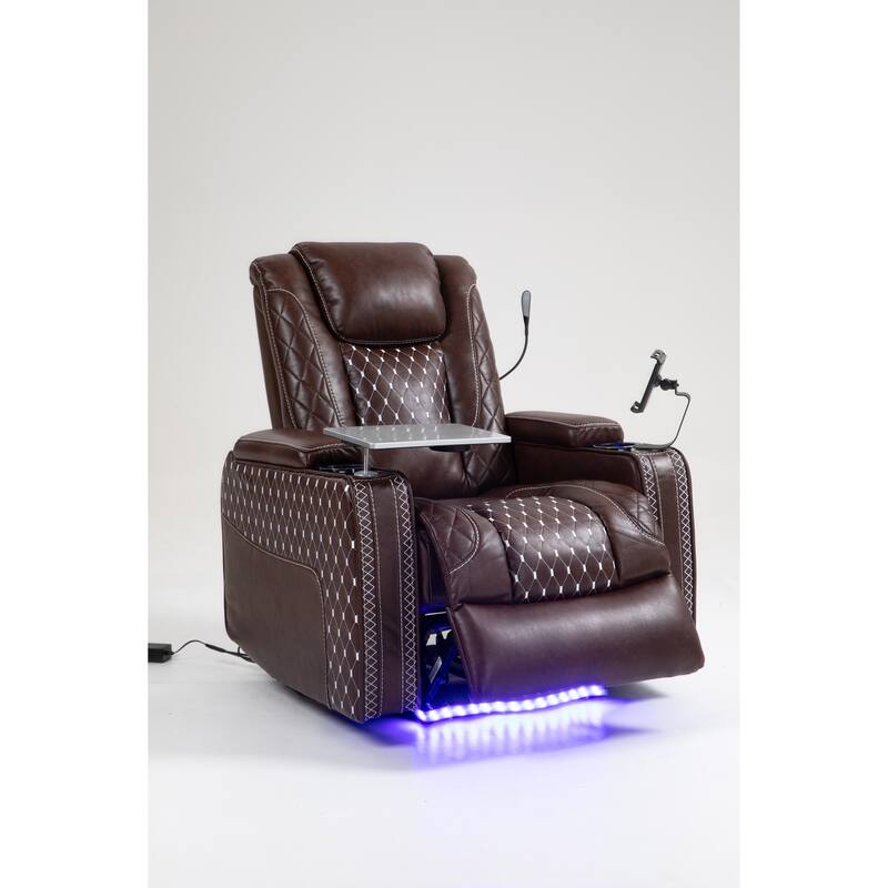 Leather Zero‑Gravity Recliner Chair with Infinite Position, LED & Cup Holders - Brown